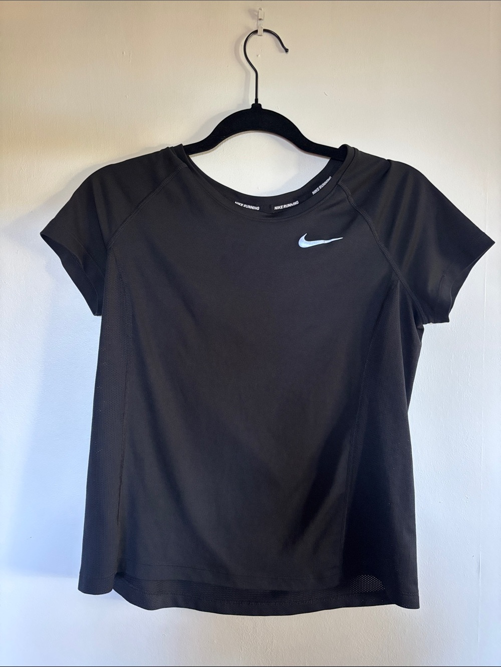 Nike Black Short Sleeve Performance Tee with Light Blue Swoosh